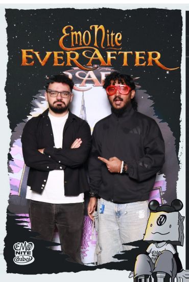 Two men posing at Emo Nite Ever After event.