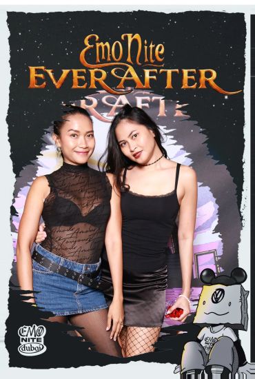 Two women posing at Emo Nite Dubai Ever After event.