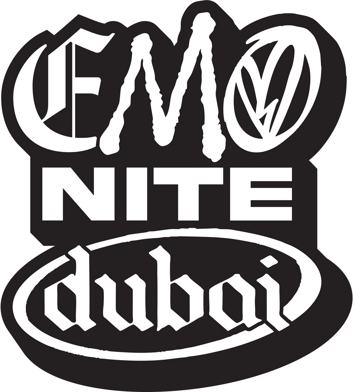 Black and white graphic logo for Emo Nite Dubai event.