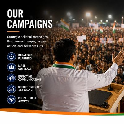 Political leader addressing a large crowd, emphasizing strategic campaign values.