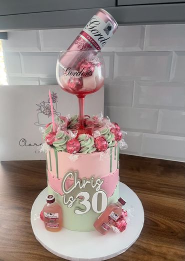 Pink gin themed cake