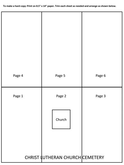 Diagram showing page layout for Christ Lutheran Church Cemetery booklet printing.