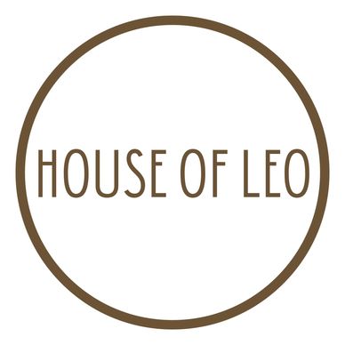 Minimalist logo with 'HOUSE OF LEO' text inside a brown circle.