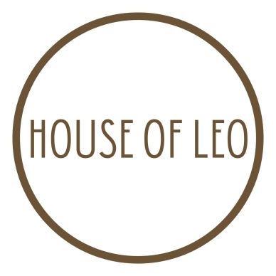 Minimalist logo with 'HOUSE OF LEO' text inside a brown circle.