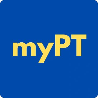 myPT in yellow color with dark blue background