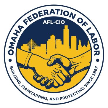 Logo of Omaha Federation of Labor with handshake and city skyline.