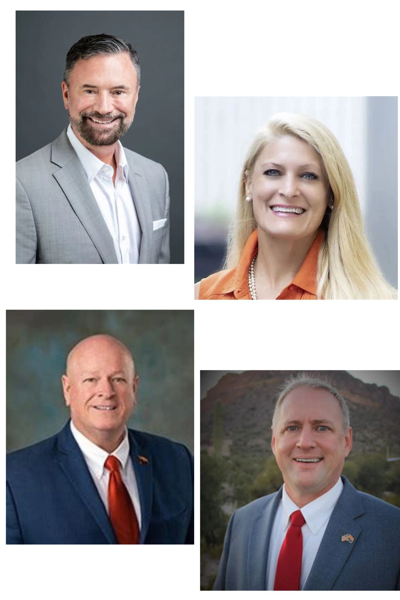 Professional headshots of four individuals in business attire, smiling.