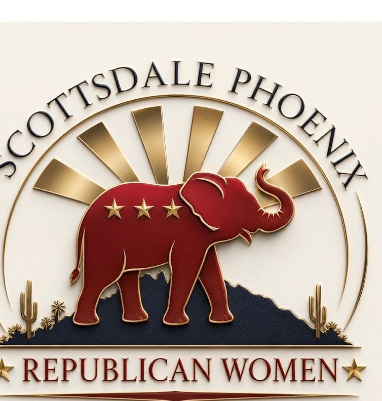 Logo of Scottsdale Phoenix Republican Women featuring a red elephant and stars.