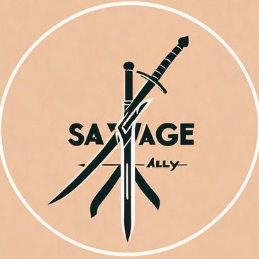 Logo with crossed swords and text 'Savage Ally' in a circular frame.