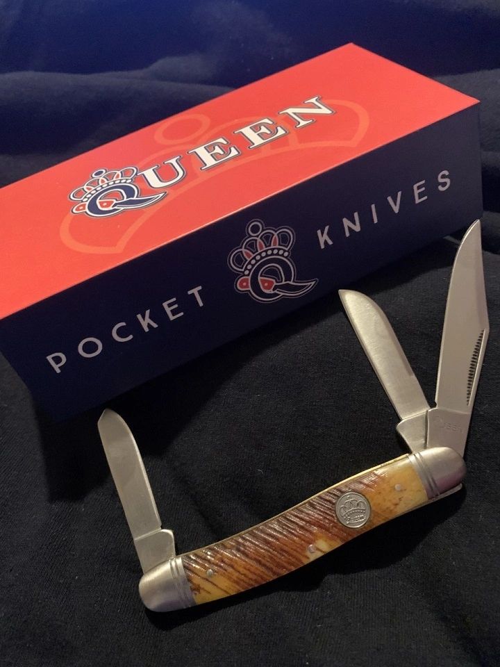 Queen pocket Knife Stockman Amber bone handle QN014