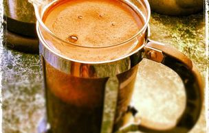 A mighty fine french press coffee on our kitchen bench