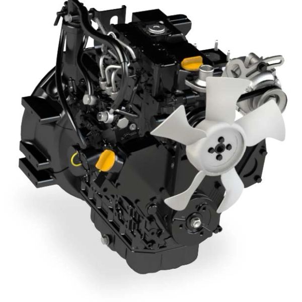 Black engine with white fan and yellow highlights.