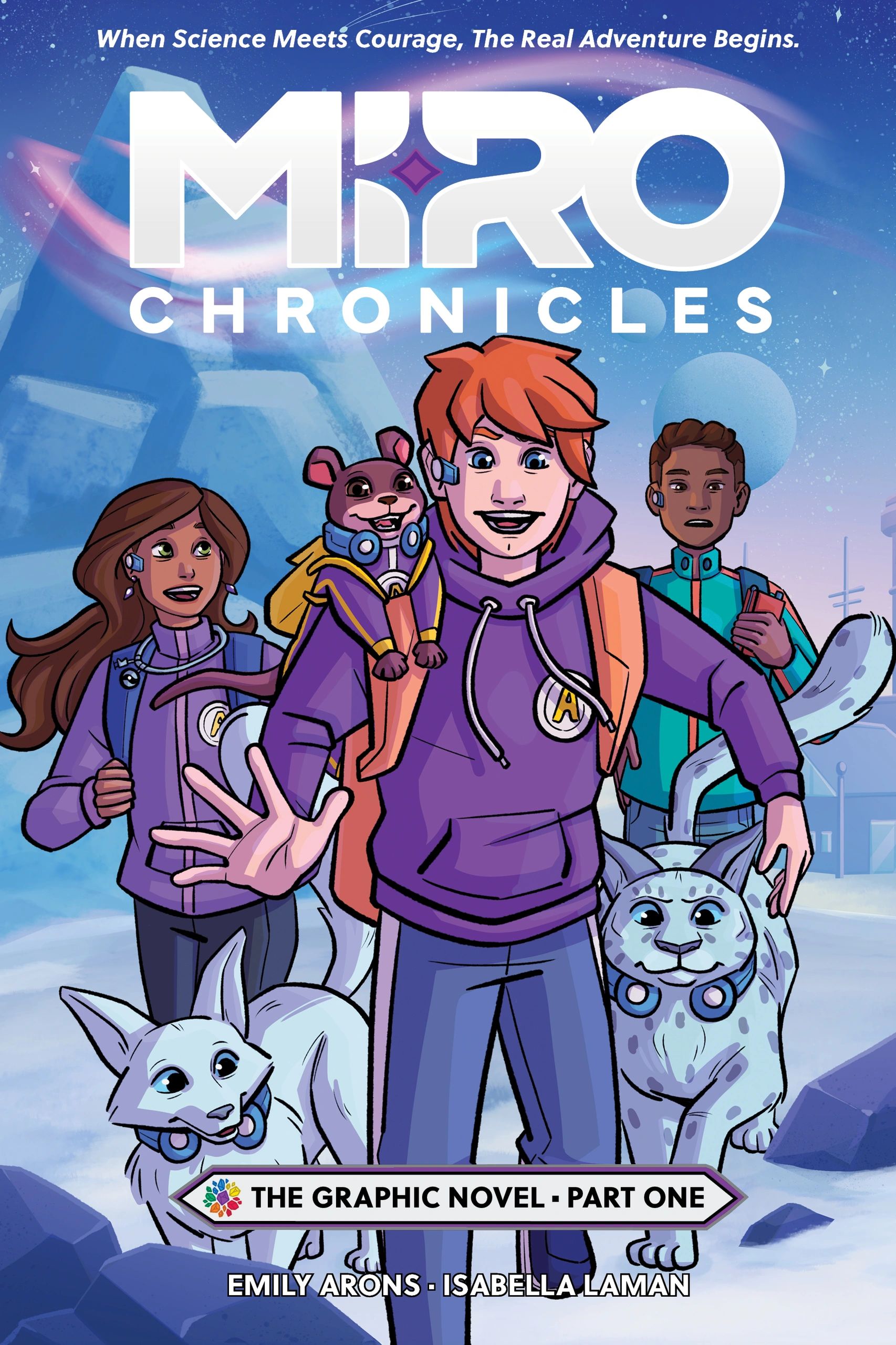 Cover of Miro Chronicles Graphic Novel Part One, illustrated by Isabella Laman, featuring Jimmy Aster and his friends on Planet Miro.