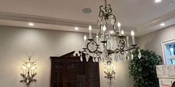 Elegant chandelier in a classic interior room.