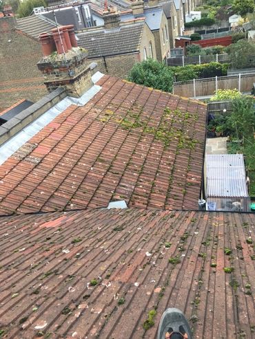 East London. Chingford, Walthamstow, Leytonstone, Enfield, Roof before Roof Clean. Roof maintainance.