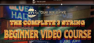 Cover image for a beginner 3-string cigar box guitar video course.