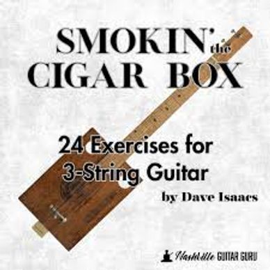 Book cover for "Smokin' the Cigar Box" guitar exercises.
