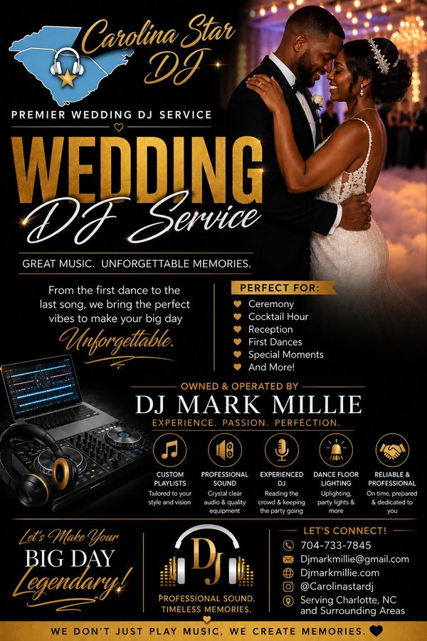 Wedding DJ service offering unforgettable music and memories in Charlotte, NC.