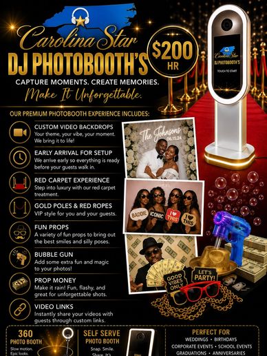 Carolina Star DJ Photobooth rental for $200/hr with premium features.