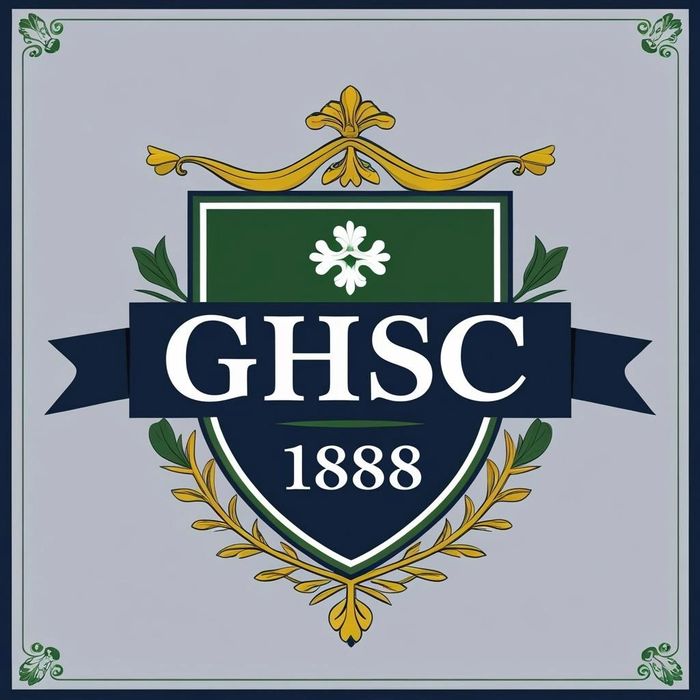 A classic GHSC emblem with green, gold, and navy colors, established in 1888.