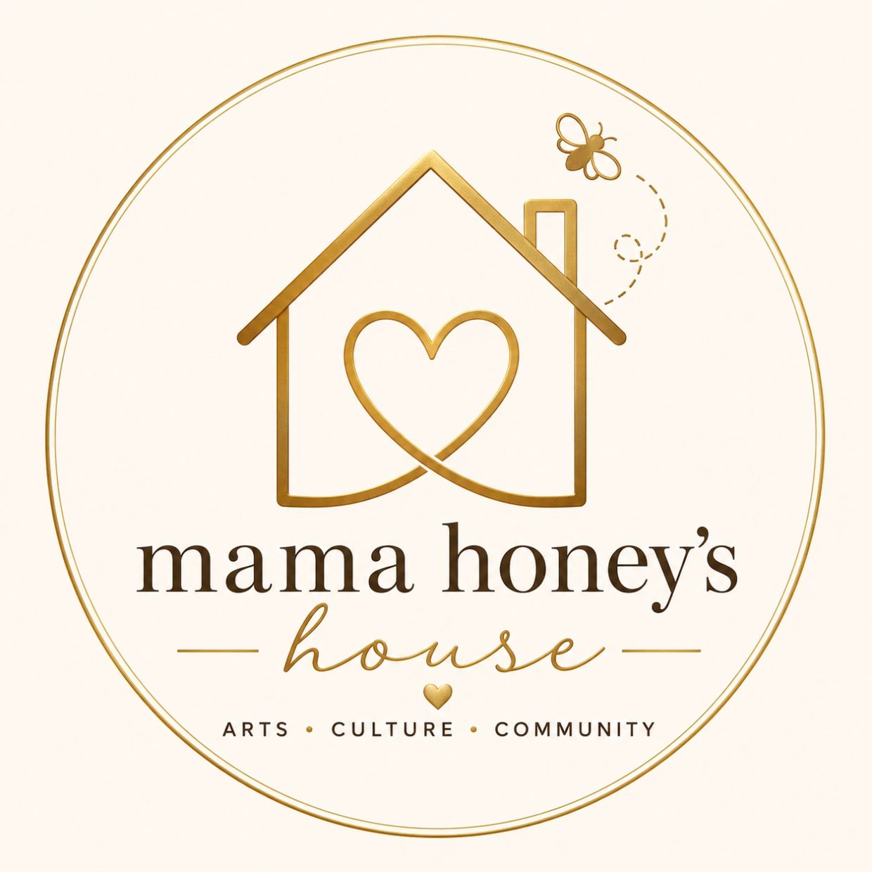 Mama Honey's House logo with a heart-shaped house and a bee.