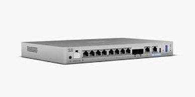 Network switch with multiple Ethernet ports and SFP slots.