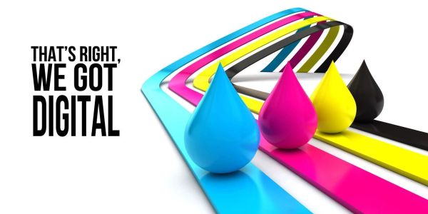 Colorful digital ink drops with a digital printing theme.