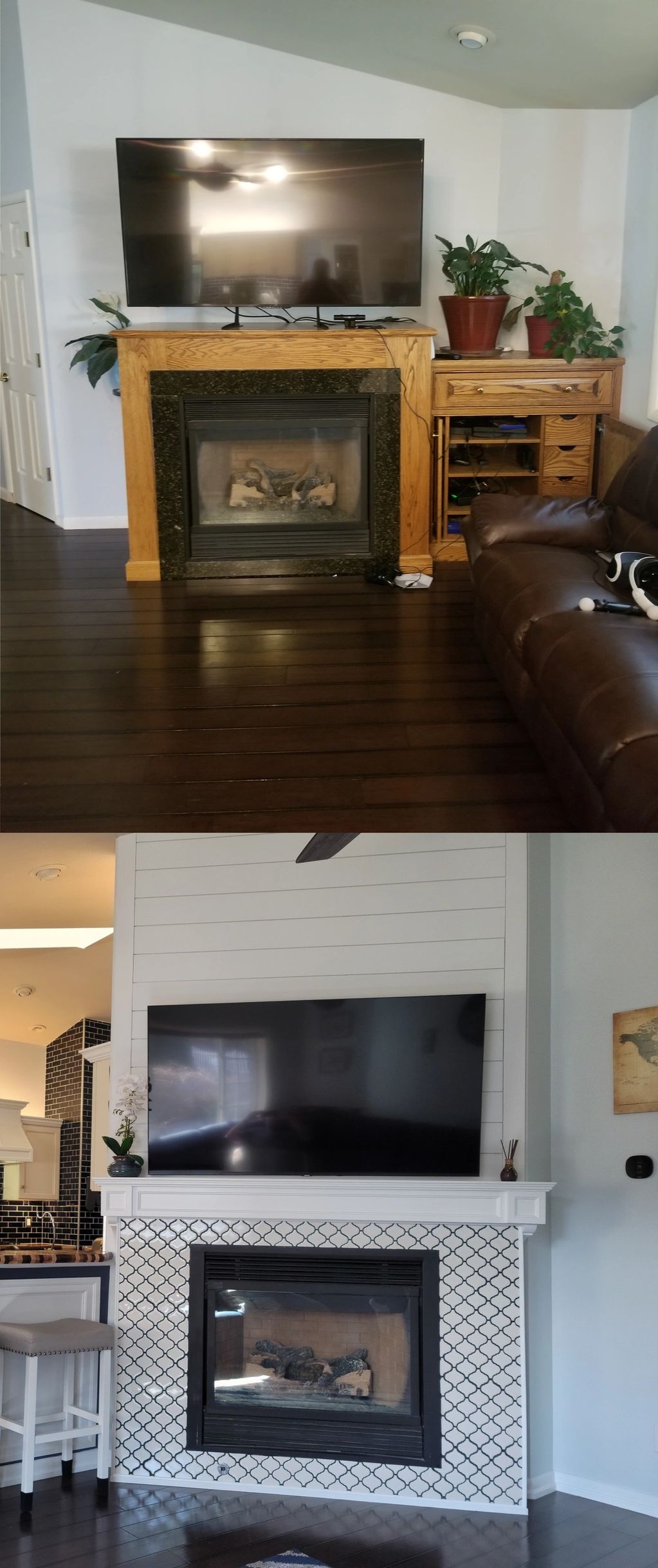 Custom built fireplace installation and mantle