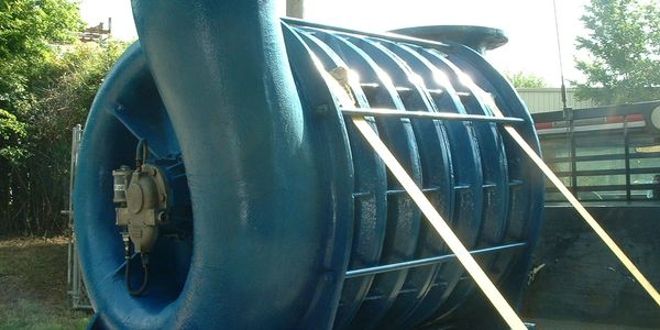 A large turbine in blue color.