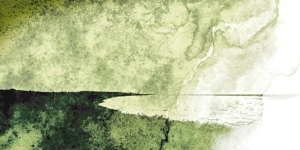 Abstract green and white watercolor painting with textured patterns.