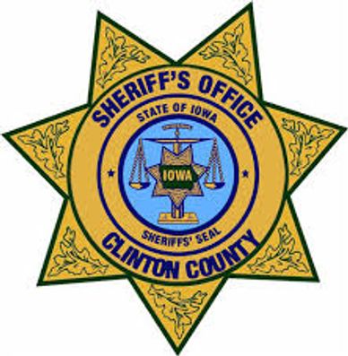 CLINTON COUNTY IOWA CHERIFFS OFFICE OFFICIAL SEAL LOGO IN COLORS NAVY LIGHT BLUE YELLOW GOLD AND THE