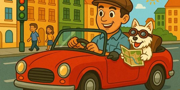 Geo Joe and his faithful dog "Traveler" exploring cities around the world!