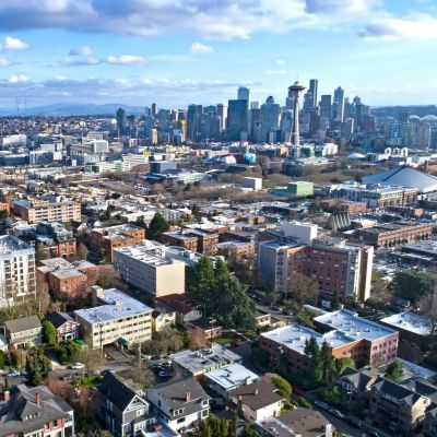 Cityscape of Seattle with the Space Needle.