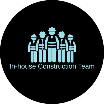 Logo of an in-house construction team with five workers in safety gear.