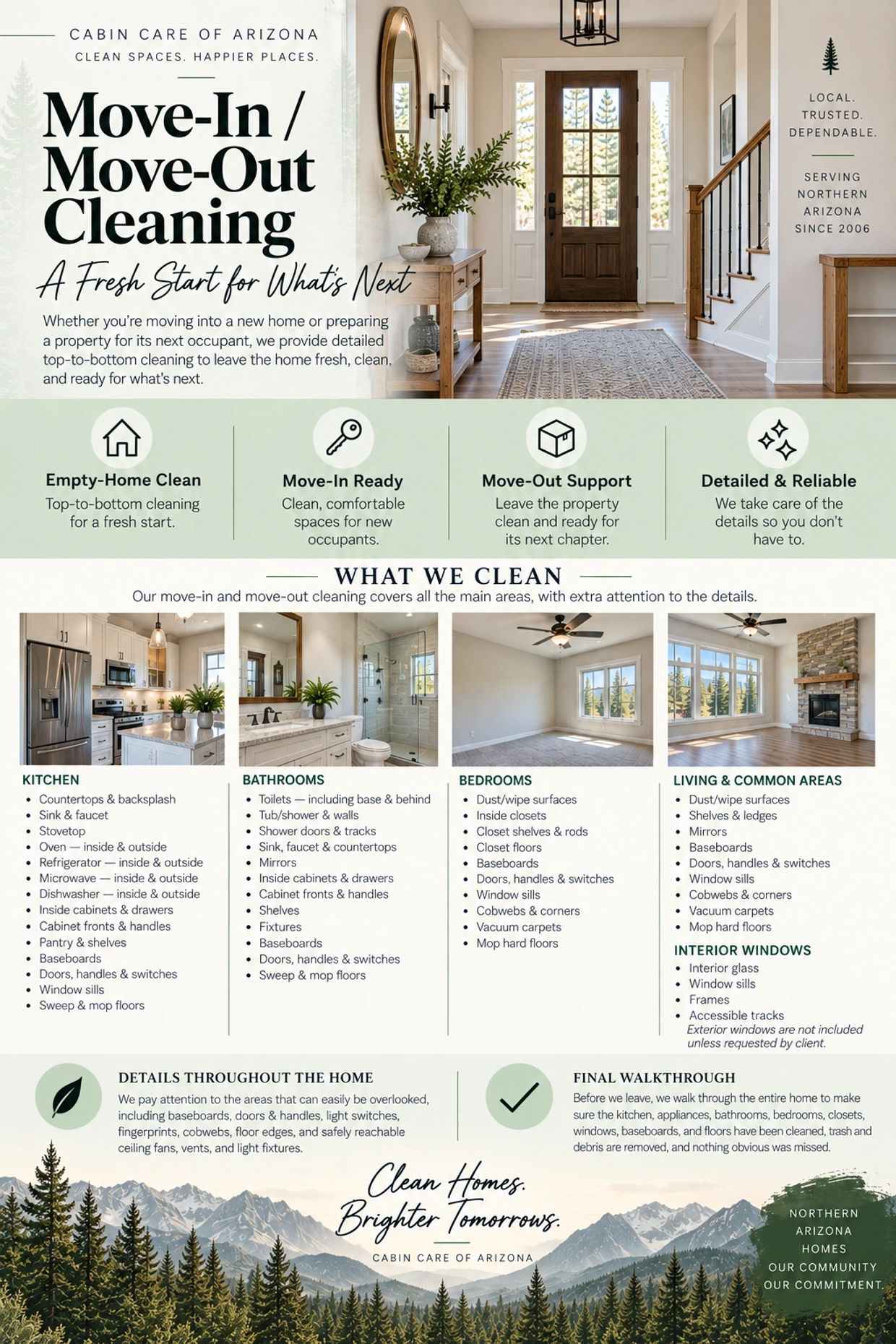 Move-in and move-out cleaning service in Arizona with detailed coverage of all home areas.