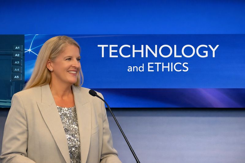 Cynthia West PhD giving a keynote on technology and ethics for Women in Tech
