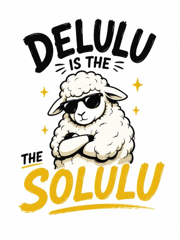 Cool sheep with sunglasses and funky text.