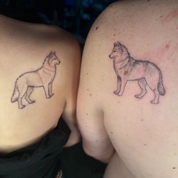 fineline wolf tattoo done in sand diego 