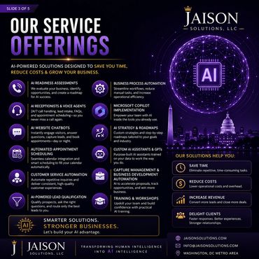 Jaison Solutions offers AI-powered services to save time, reduce costs, and grow businesses.