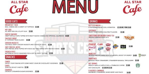 Sports Center Concessions Menu