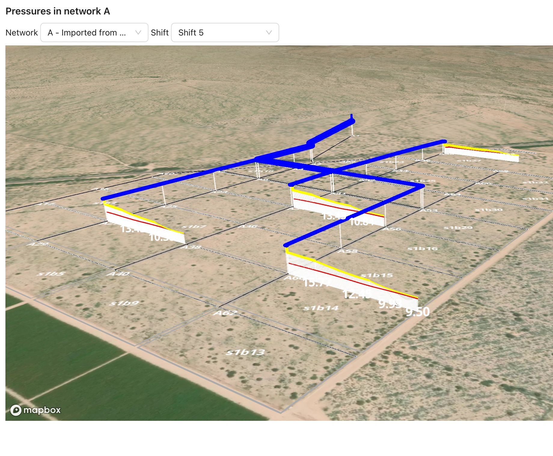 Pressure visualization for an irrigation design
