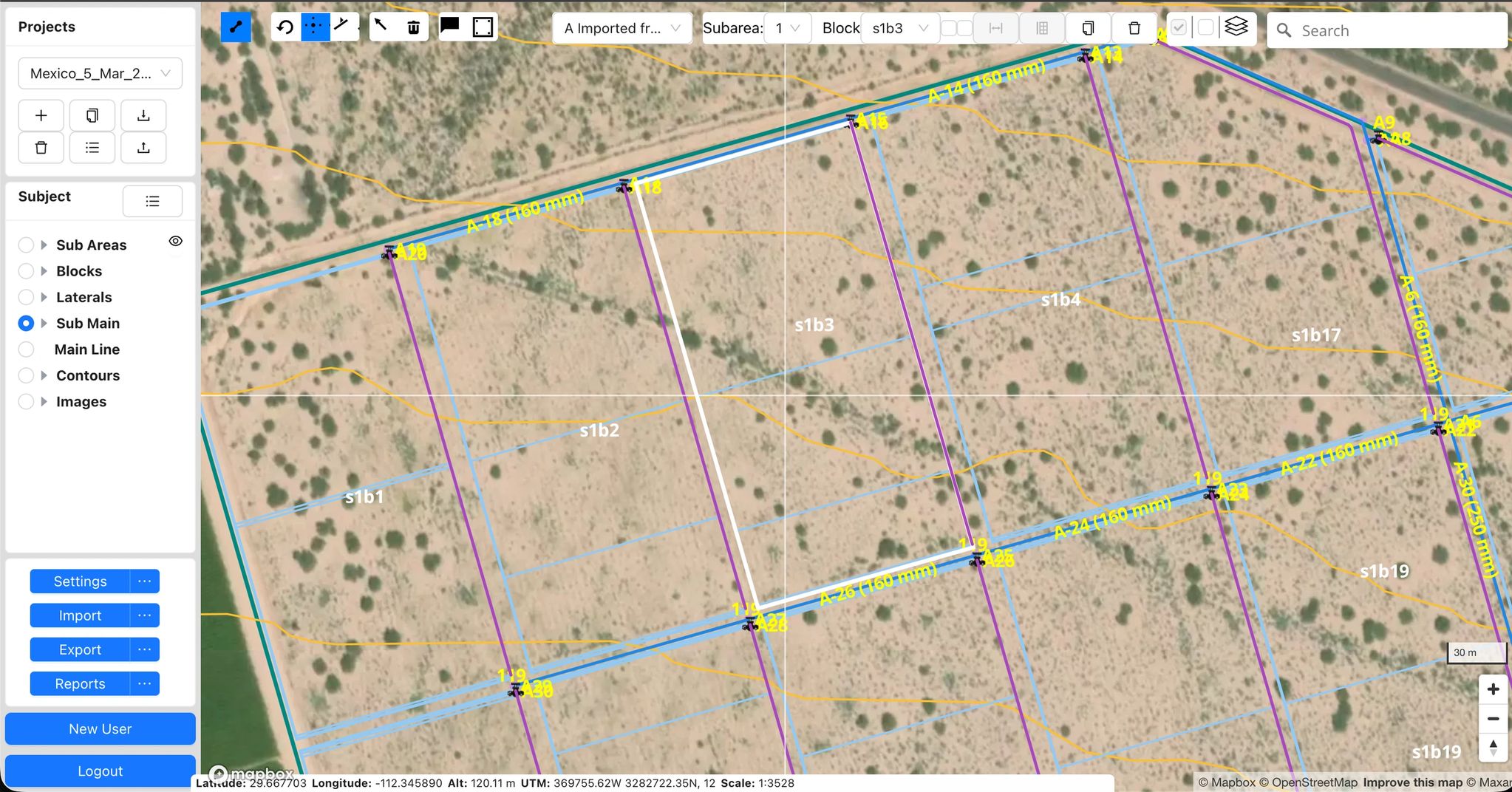 Kimatista drafting and irrigation design interface