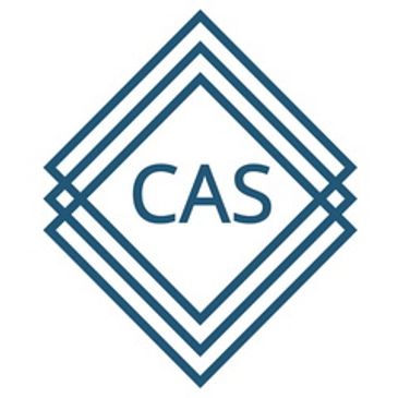 CAS logo with overlapping diamond shapes in blue.