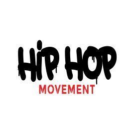 Stylized text logo saying 'HIP HOP MOVEMENT' with artistic black and red fonts.