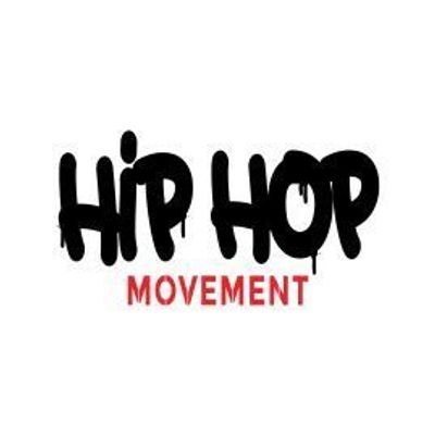 Black graffiti-style text reading 'HIP HOP' with red 'MOVEMENT' underneath.