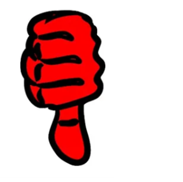 Red thumbs down icon on a black and white background.