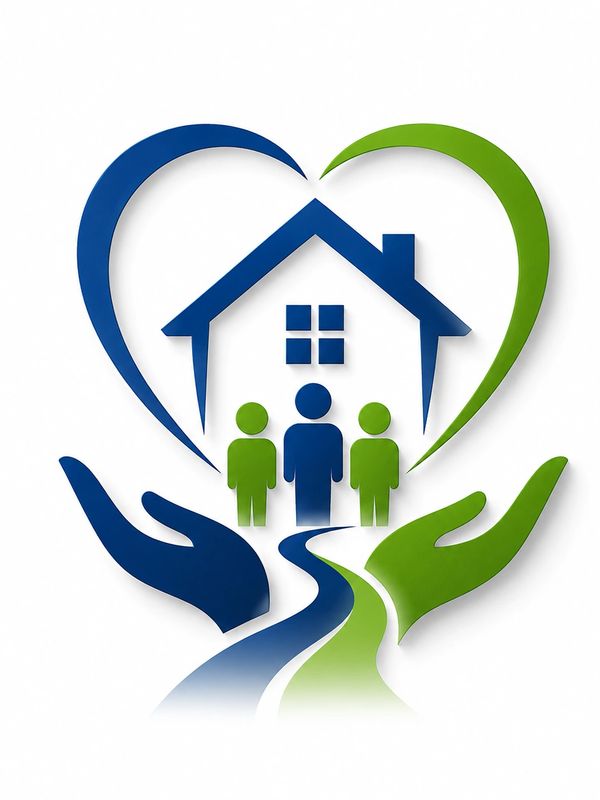Heart-shaped hands protecting a family and home.