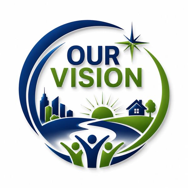 Logo with 'OUR VISION' text and community elements.