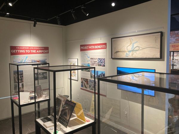 Exhibit about airport challenges and projects in a museum.