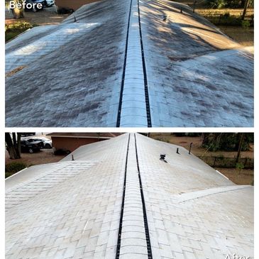 Example of a roof cleaning before and after. 